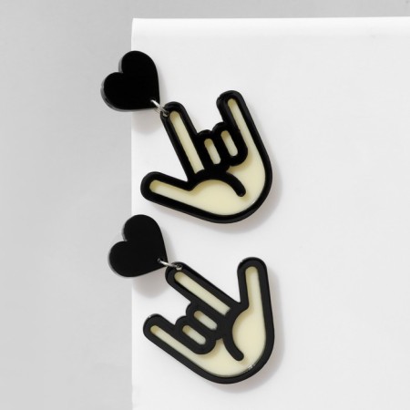 Acryl Earrings "Hearts" Rock, black and white color in silver-1