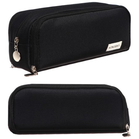 School pencil case on a zipper 3-section, black-1