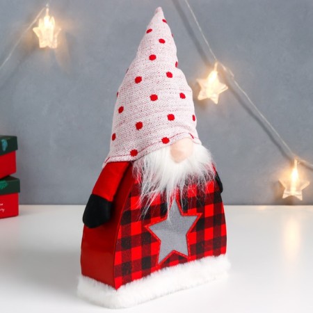 Interior Light doll "Santa Claus in a checkered caftan, a cap in peas, asterisk" 41x24x6 cm 75679-3