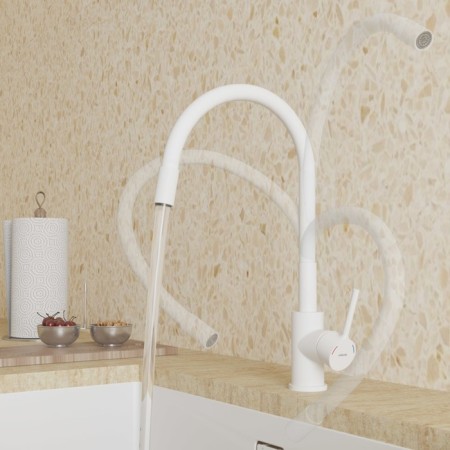 MILARDO MEAL M01WT0FM05 kitchen mixer, pour 241 mm, flexible surge, white matte-2