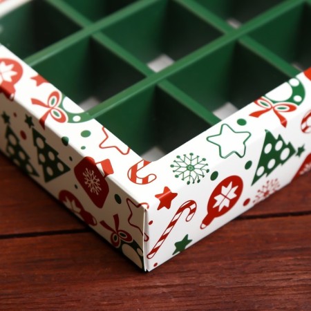 New Year. Box for 12 sweets "New Year's Pattern", 19 x 15 x 3.6 cm, confectionery packaging-4