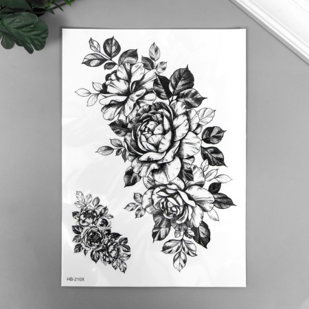 Tattoo on the body black "roses with shadows" 21x15 cm