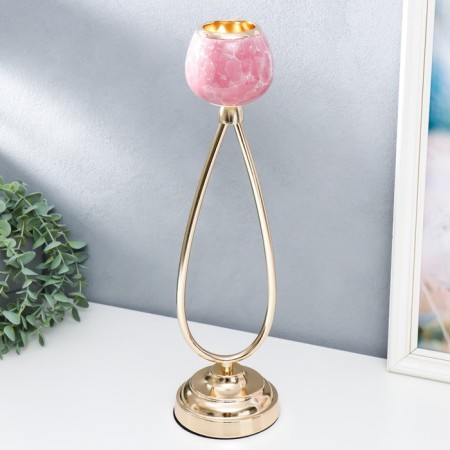Climber Metal, ceramics "delicate bud" gold with pink 11.5x11.5x42 cm-1