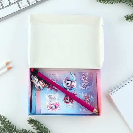 Gift New Year's set "Magic near": notebook, pencils, stickers and icon-11