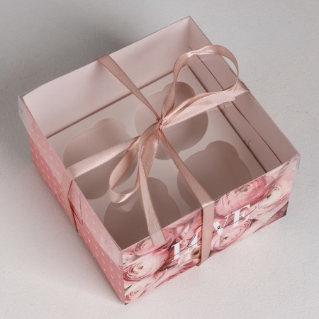 Capcake box, confectionery packaging, 4 cells "Love", 16 x 16 x 10 cm-1
