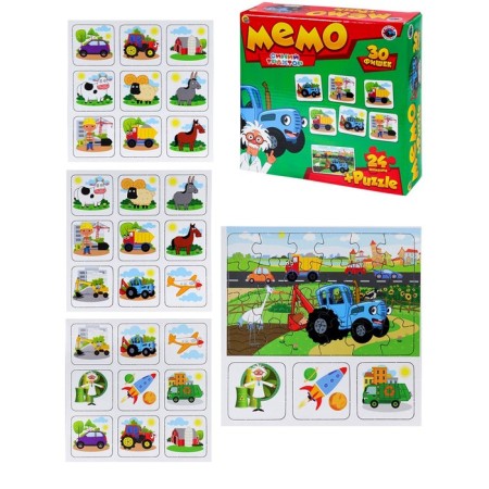 Memo 30 chips + puzzle 24 elements "Blue Tractor"