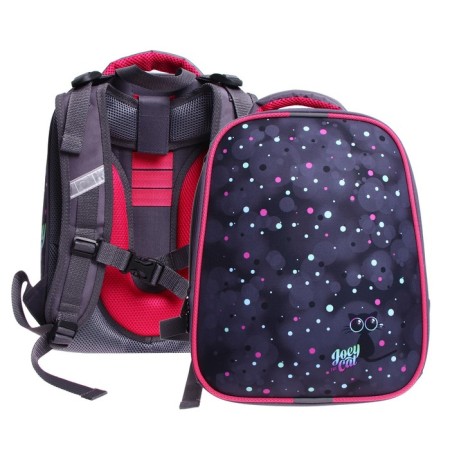 School backpack 38 x 30 x 16 cm, ergonomic back, stavia "cat + peas", gray