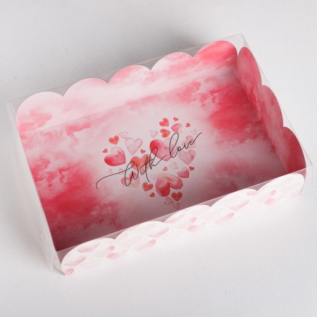 Cookie box, confectionery packaging with PVC lid, "for loved ones", 20 x 30 x 8 cm