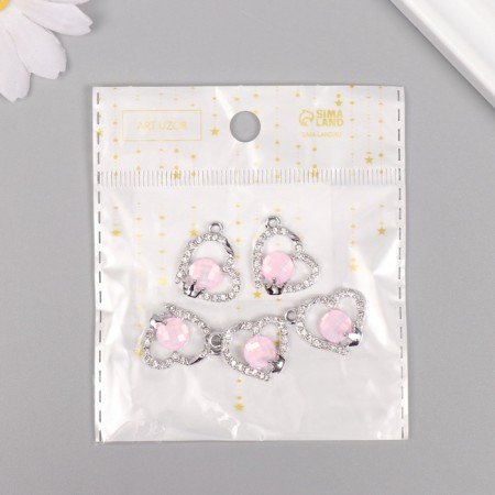 Decor for creativity metal, rhinestones "heart with crown" silver, lilac 2.1x1.6x0.6 cm 1070844-3