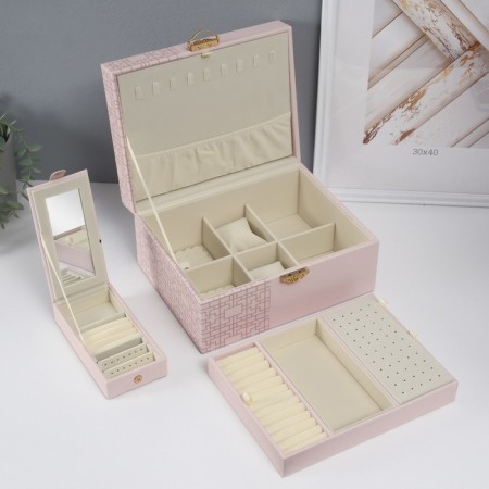 Casket to the leatherette to decorations the chest "Piece on sakura. Beige patterns" 26x20x13 cm-4