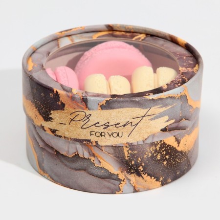 Box for Makarun, confectionery packaging tube with a window, “marble” 12 x 12 x 5 cm-3