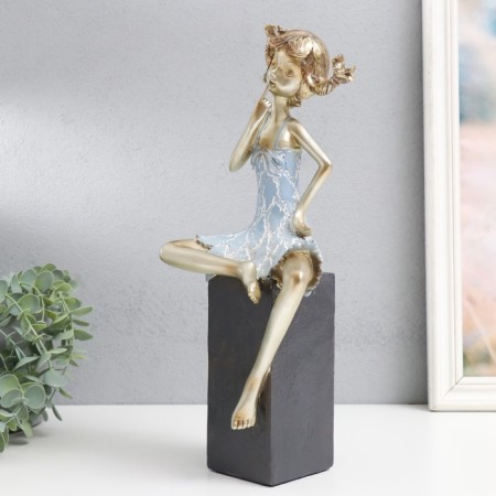 Souvenir Polystone "Girl in Cuba, with pigtails" gold with blue 16x12x37 cm-4