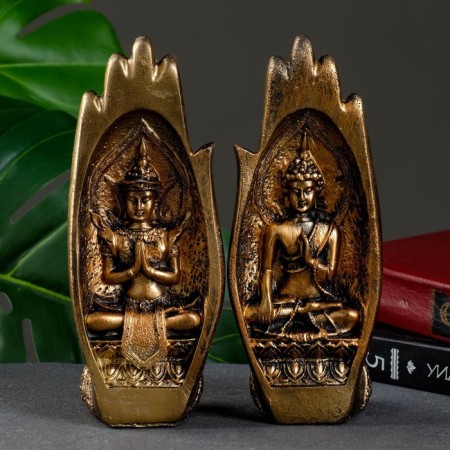 Figure "Two palms with Buddha" bronze, 11x21x8cm-3