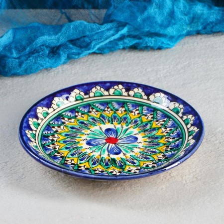 Plate of the Rishtan ceramics "Flowers", blue, flat, 15 cm-3