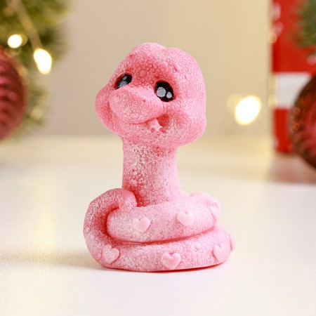 New Year. Symbol 2025. Figure soap "snake smile" pink with silver-1
