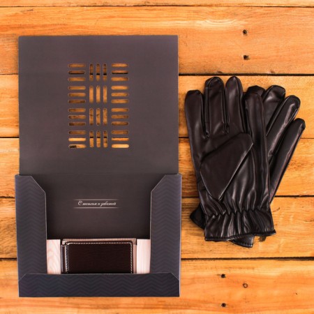 Gift set to the "beloved son": gloves and clamping for money, eco -leather-1