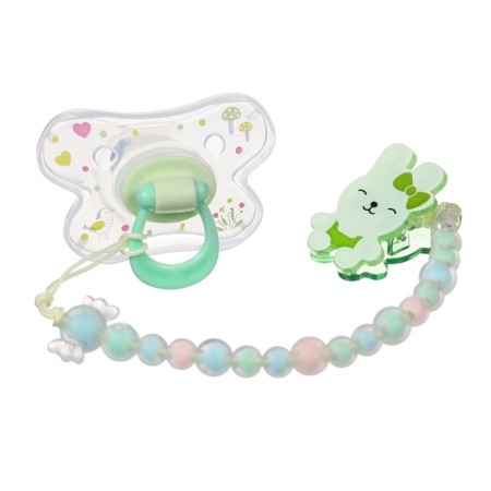 Nipple set - a dummy with a holder, SL, ORTD +12 months, with a cap "Bunny", green-1
