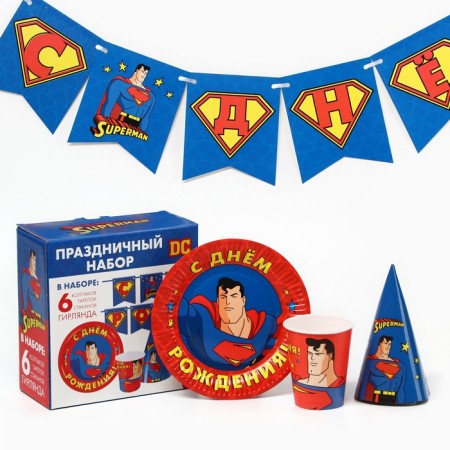 A set of paper utensils, for 6 people "Happy Birthday", superheroes-1