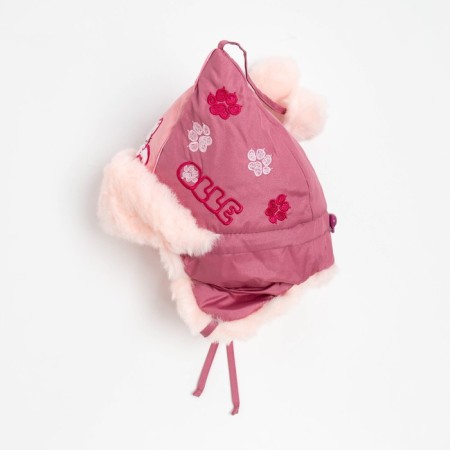 Hat for the girl "Bom with embroidery", lingonberry color/light pink, size 48-3