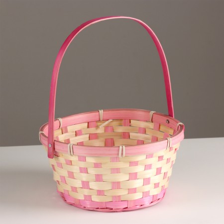 Wicker basket, d21xh24 cm, pink, bamboo