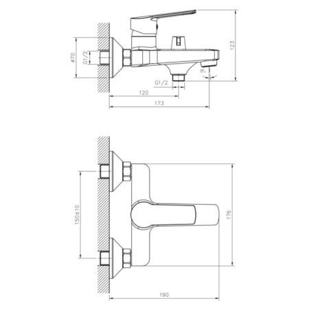 Decoroom DR22036 bath mixer, single -leaf, pour 173 mm, watering can, chrome-1
