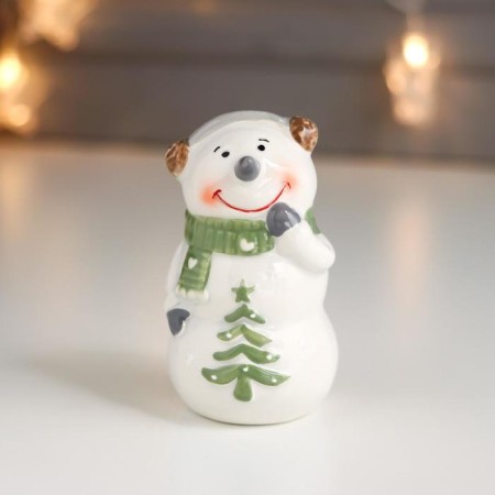 Souvenir Ceramics "Snowman in headphones, with a Christmas tree" 9.4x5.4x5.5 cm