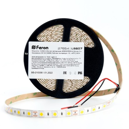 Feron 5 m, IP65, SMD5050, 60 LED/m, 14.4 W/m, 12 V, glow warm white-6