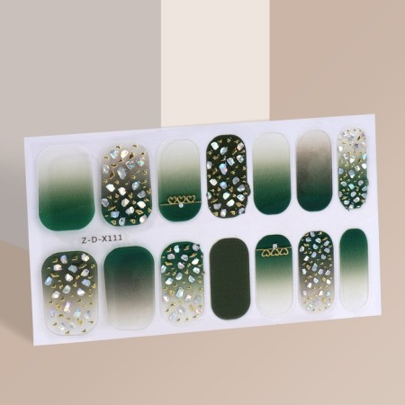 Flood strips for manicure, 14 pcs, green color-2