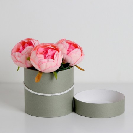 Gift box, round, gray, with a lace, 12 x 12 cm