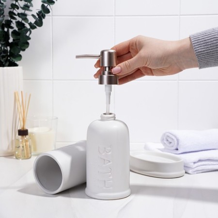 Savanna Bathroom Accessories set, 3 items (soap dish, soap dispenser 400 ml, glass), ceramics, white color-4
