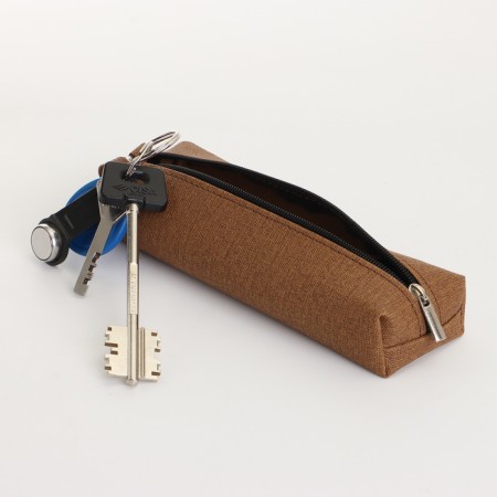 Key of zipper, length 16 cm, ring, carbine, brown color-3