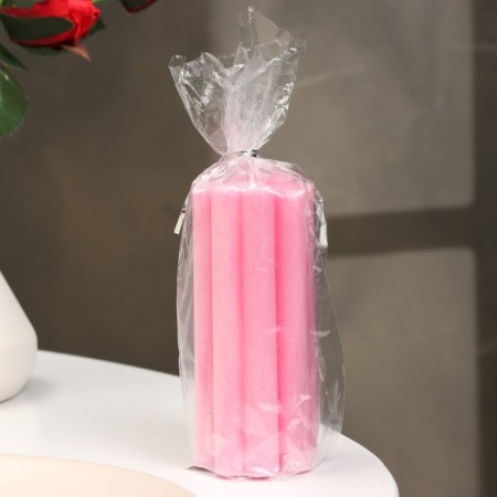 Candle-cylinder "four-leafer", 4.5x10.5 cm, raspberry, 6 hours-2