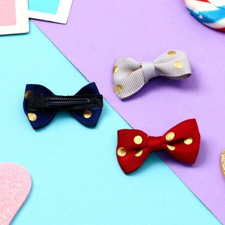 Hair clip "Bow" large peas, 4 cm, mix
