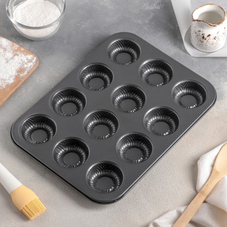 Baking uniform “Puding”, 35 × 27 × 3 cm, 12 cells, anti -stick coating, black color