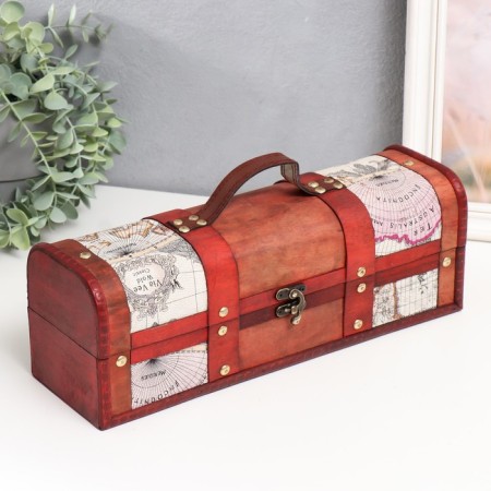 Casket Wood for a bottle "Old card" 12.5x34x11 cm, mix-1