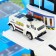 Parking "City Police", with metal machines and helicopter