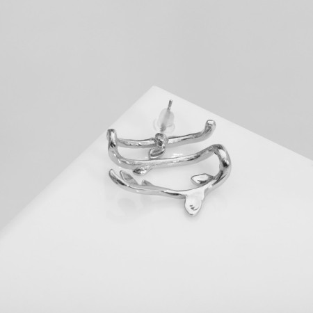 Earring "Kaff" Branch with leaves, silver color-2