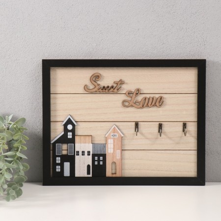 Hooks decorative wood "houses in the frame" 31x24 cm