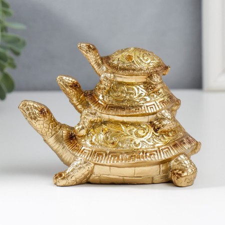 Souvenir Polystone "Pyramid from Turtles" Gold 11.5x9.5x14.5 cm-1
