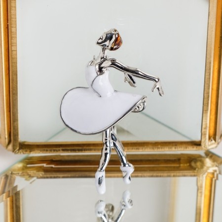Brooch "Ballerina" in pointe, white color in silver-1