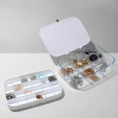 Steam for jewelry "Casket" 2 tiers, 30 cells, 18 × 14 × 5 cm, plastic, white color-2