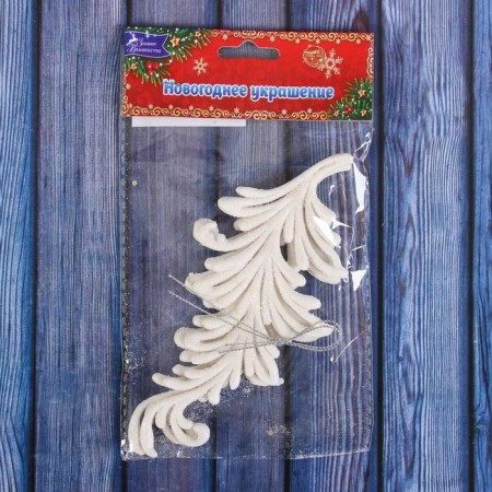 Christmas tree decoration "Peryshko - hoarfrost" (set 2 pcs) 7.5x16 cm, white-1