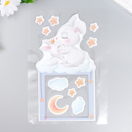 The sticker for the switch "Bunnies on the cloud" Window 8.5x8.5 cm, voluminous 26x16.5 cm