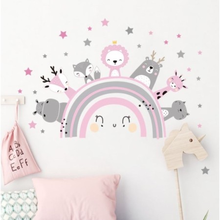 Sticker Plastic Interior color "Cute beasts on the rainbow" gray-pink 30x90 cm