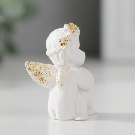 Souvenir Polystone "Angel with handles on the knees sits" White with gold 4x3x2 cm-1