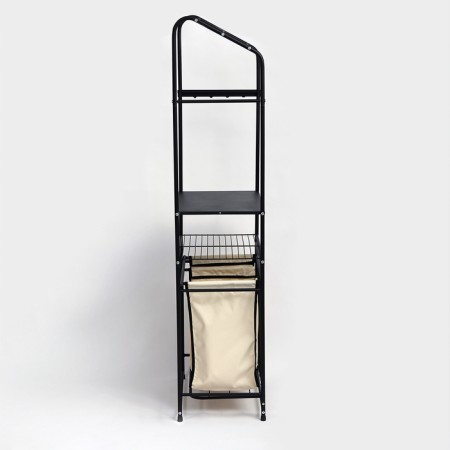 A rack with a dual laundry basket and crossbars, 2-tier, black color, 60x35x160 cm 1065649-3