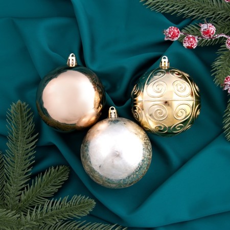Set of balls plastic D-8 cm, 5 pcs "Bahore" vintage, gold