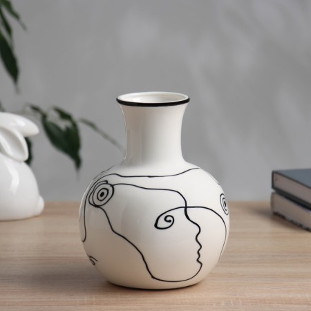 VAZ Coramics Table "Picasso" (manual painting) Hypnosis, D-7 cm, 18x12 cm, black and white-1