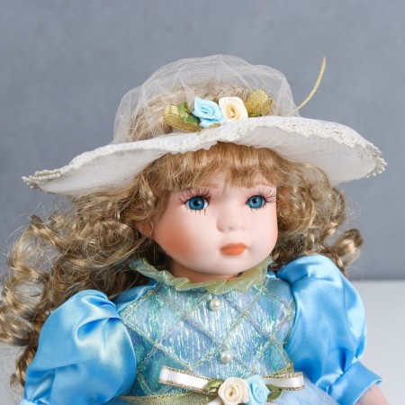 Doll Collectible Ceramics "Natasha in a pale blue dress in a hat" 30 cm-4