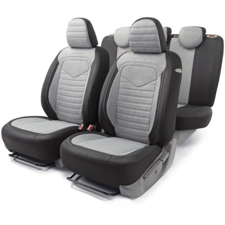 Linen Auto-Chelecs, large weaving linen, 5 mm foam, 3D cut, 15 objects, 5 head restraints, 2 pockets, 4 zippers, 4 end valves, Airbag black-and-gray.